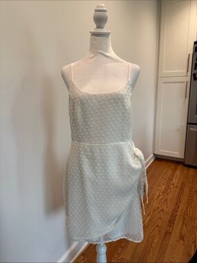 Lulu's Ivory Swiss Dot Spaghetti Strap Wrap Mini Dress